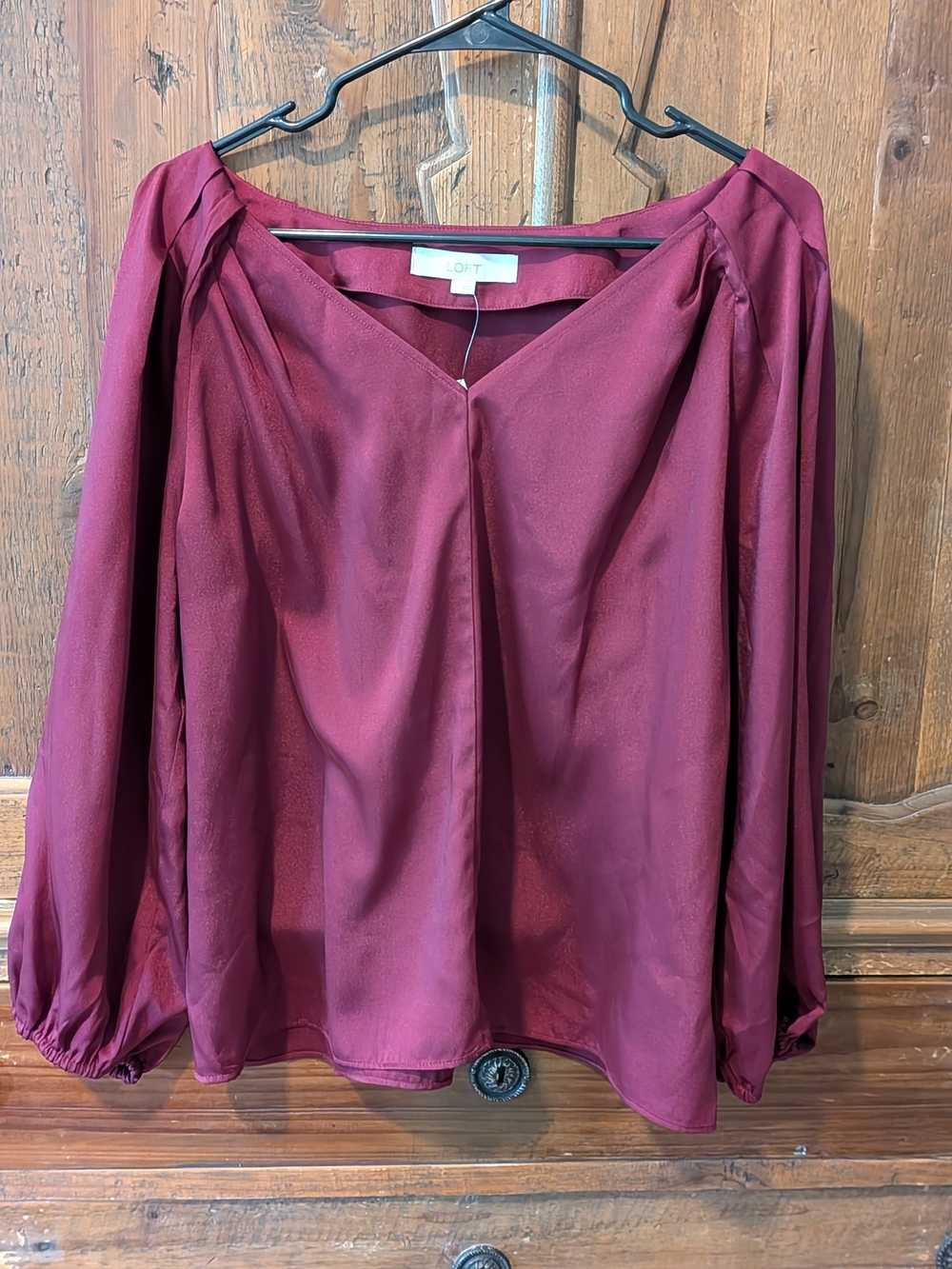 LOFT Deep Burgundy V-Neck Long Sleeve Blouse
